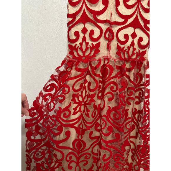 VTG B. Darlin Red Mermaid Ornate Lace Open Back Dress S Red Old Hollywood Glam - Picture 7 of 14